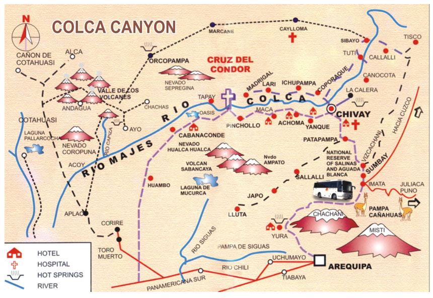 Mapa de Arequipa con rutas turísticas