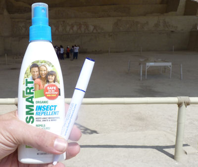 Keeping the mosquitos at bay with EcoSmart organic insect repellent at the Huaca Cao Viejo