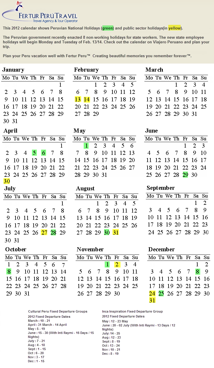 Fertur 12 Travel Calendars