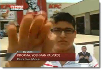 Lima, Peru, KFC franchise employees get aggressive with TV news crew