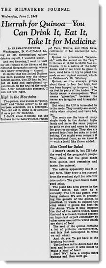 Hurray For Quinoa - June 1949