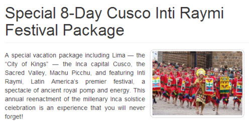 Inti Raymi Inca Solstice Festival Tour Package 2014