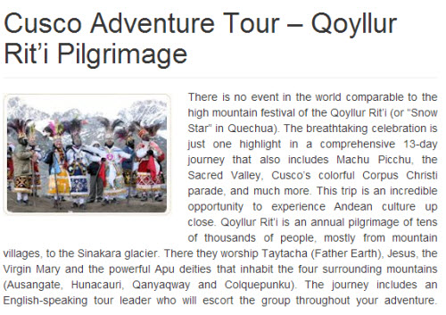 Qollyur Riti group tour 2014