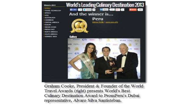 Peru wins World’s Best Culinary Destination prize at World Travel Awards