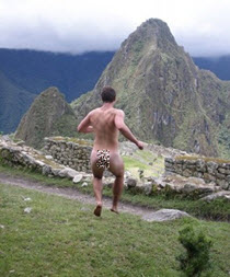 Blogger Paul Marshall frolics in his birthday suite at Machu Picchu A Machu Picchu vacation can't get any more natural than this.