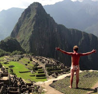 UK clothing store ad campaign - Nude at historic monuments around the world, including Machu Picchu