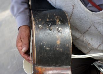 Improvised mic built into an old guitar