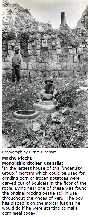 Monolithic kitchen utensils at Machu Picchu - Bingham 1912 Expedition