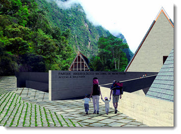 Architectural illustration of what the new ticket office and entrance to Machu Picchu would look like