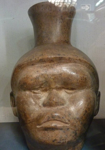 Moche portrait vessel with surprisingly Asian features:  See it with Fertur Peru Travel at the Larco Museum