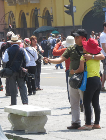 Selfie Stick couple at the Plaza de Armas