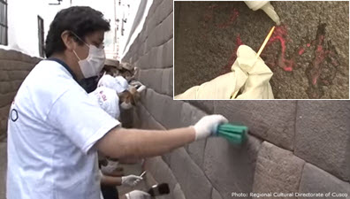 Volunteers restore ancient Inca and colonial era stone walls in Cusco