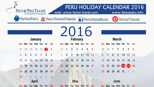 Peru 2016 holiday calendar – Download
