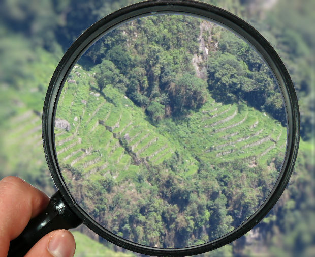 Andenes Orientales of Machu Picchu magnified