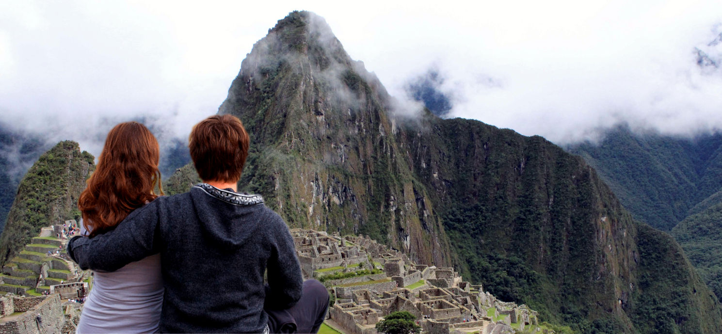 Couple at Machu Picchu background