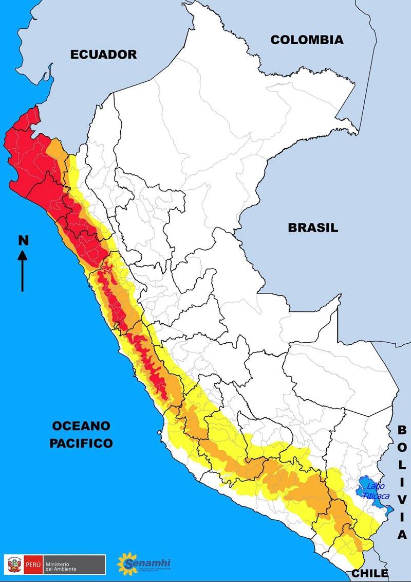 Weather alert map Peru affected areas