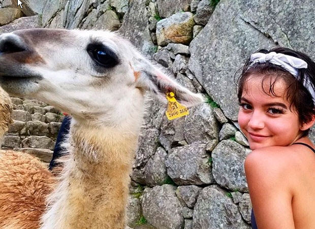 Actor Isabela Moner is 15 years old and is the daughter of a Peruvian mom and American dad. She visited Machu Picchu in March 2017.