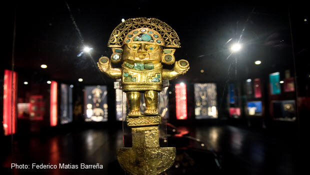 A pre-Inca Tumi ceremonial knife on display at the Gold Museum of Lima, Peru 