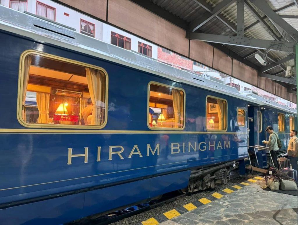 Passengers finishing up their Machu Picchu luxury tours board the Belmond Hiram Bingham Train for the incredible journey back to Cusco