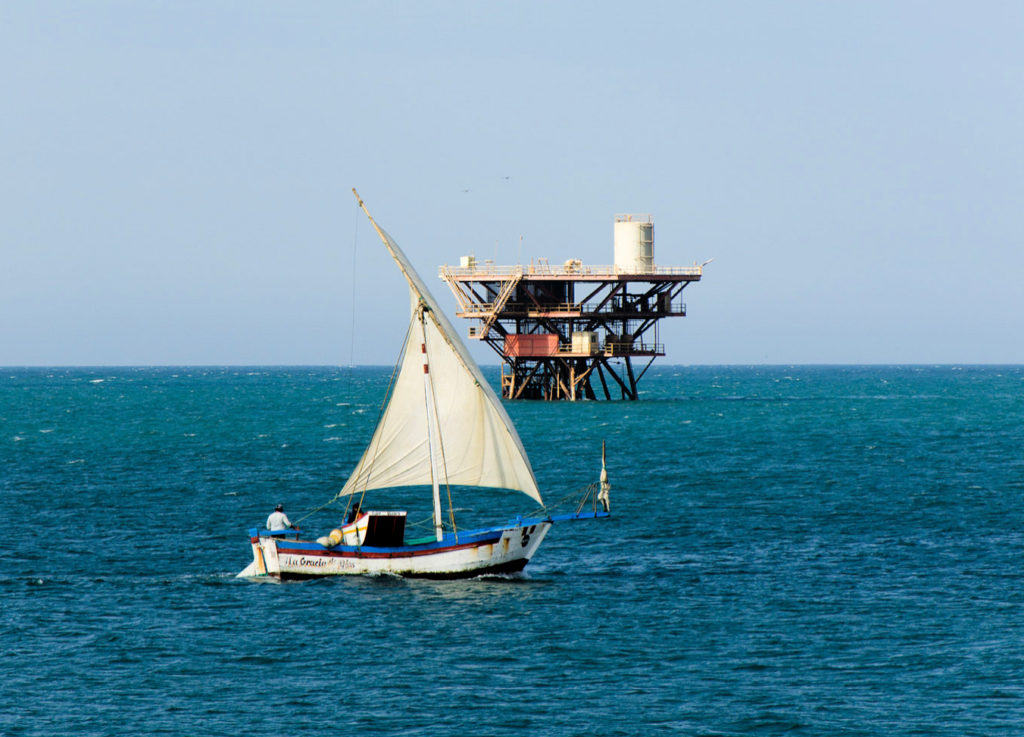 Sail boat off the coast of Cabo Blanco, Peru, the beach town associated with Ernest Hemmingway and arguably one of his best stories. 