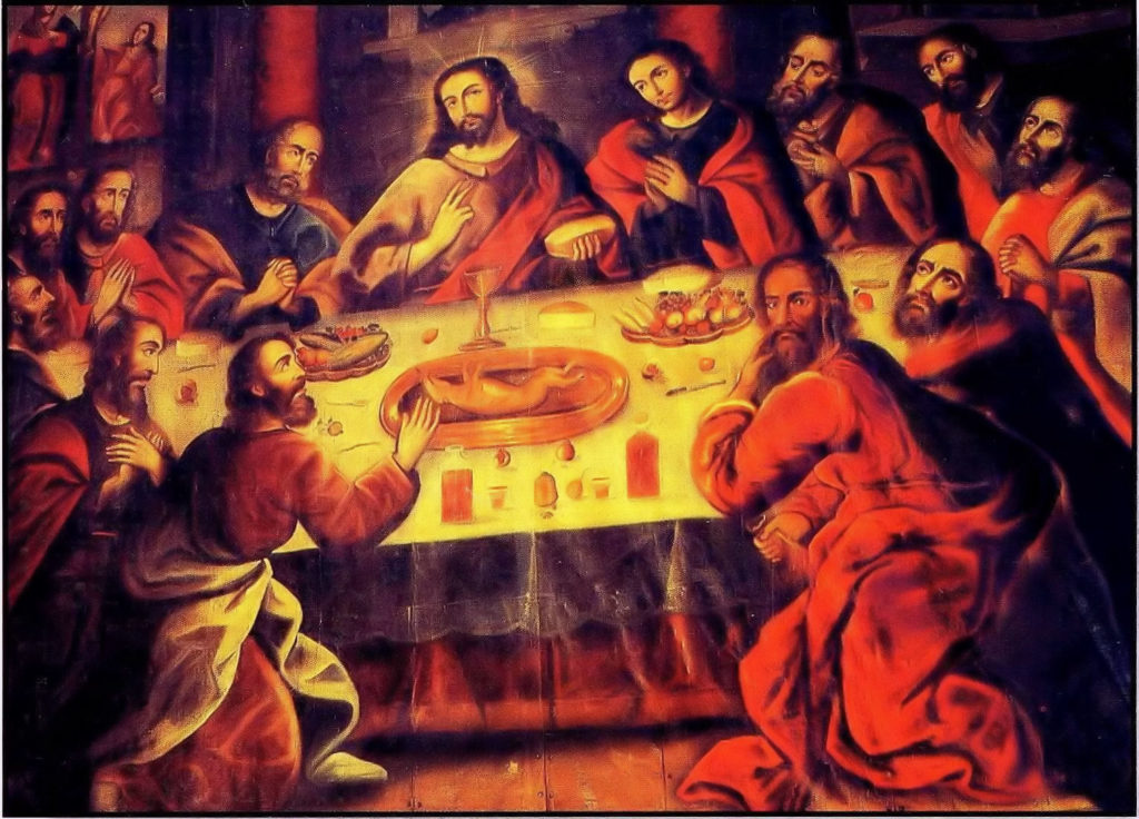 The Last Supper by Marco Zapata (1748) most famous for the guinea pig featured as the main course. 