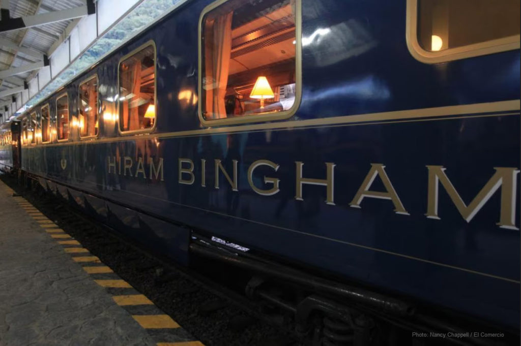 Hiram Bingham train to Machu Picchu, about to depart from the Poroy Station (Cusco).