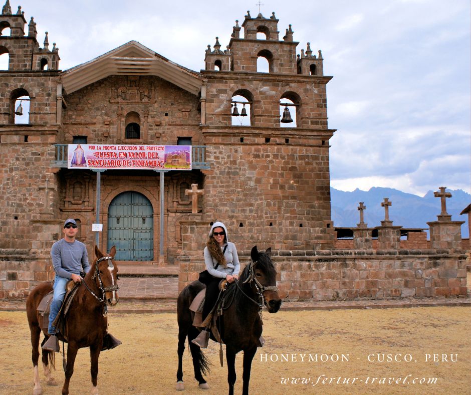 Juliana and Danny enjoyed a horseback tour of Maras and Moray, in Cusco, during their honey in Peru. 