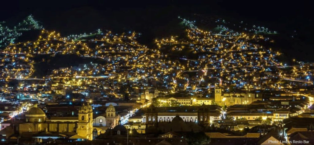 Nighttime view of Cusco from Limbus Resto Bar