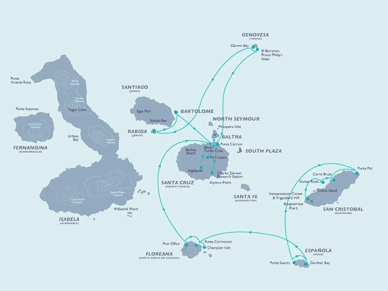 Galapagos Islands detailed map, the first step in our unforgettable Galapagos and Machu Picchu tours. 