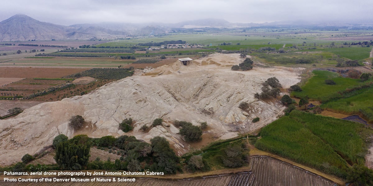 Panoramic view of the PaÃ±amarca Moche archaeological site in Ancash, Peru