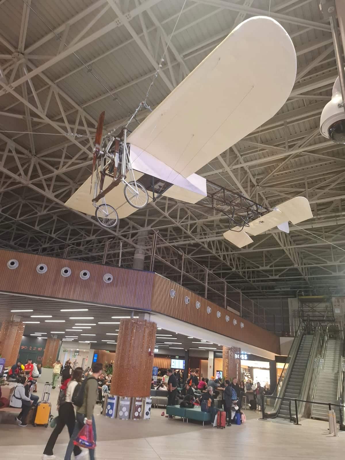 Replica of Jorge Chavez's plane, hung from the ceiling in the international terminal of Jorge Chavez International Airport, Lima, Peru 