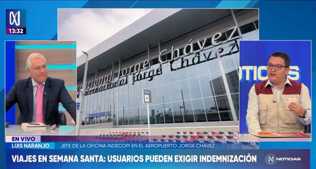 Luis Naranjo, head of INDECOPI's office at Jorge Chávez International Airport, interviewed on Canal N | Peru Travel Blog Luis Naranjo, head of INDECOPI's office at Jorge Chávez International Airport, speaking on Canal N about airline passenger rights in Peru, March 2026