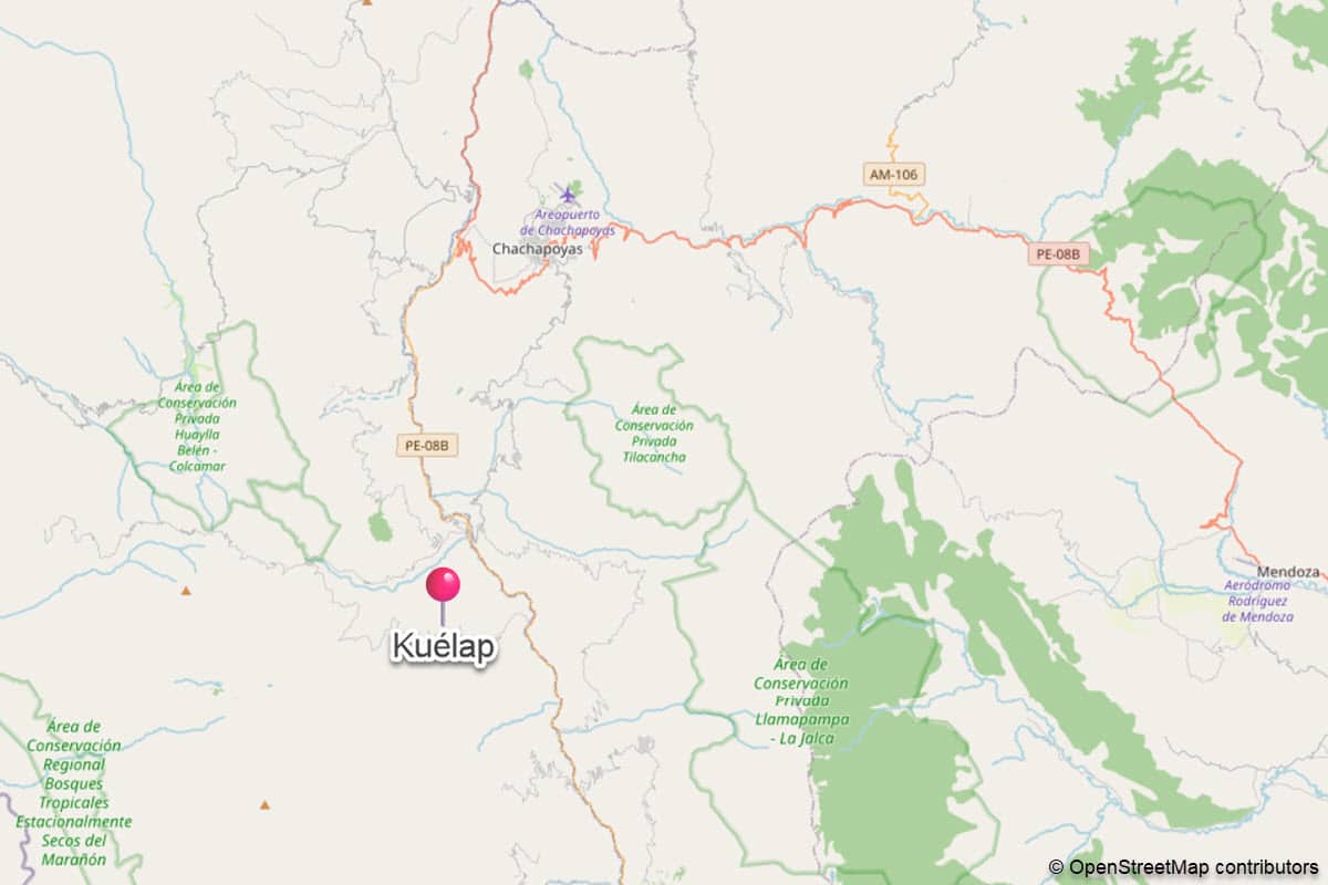 Location map: Kuélap fortress, Amazonas, Peru