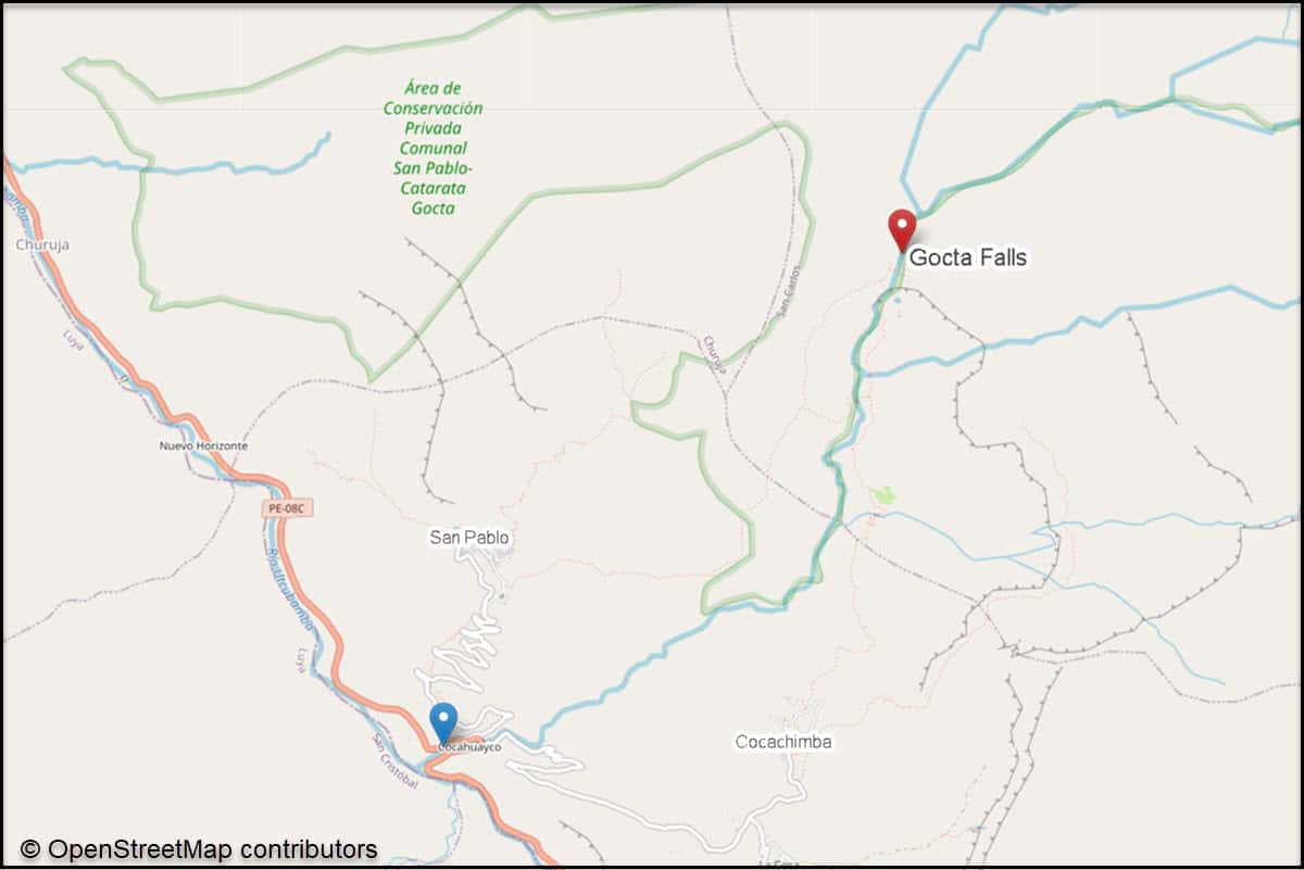 Trail Diagram: Cocahuayco to Gocta Falls, Amazonas, Peru