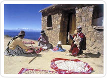 Local family on Bolivia's Island of the Sun on Lake Titicaca