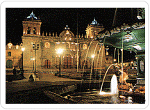 Cusco's enchanting main plaza at night