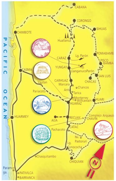 Mapa de Huaraz y sus principales rutas turísticas.