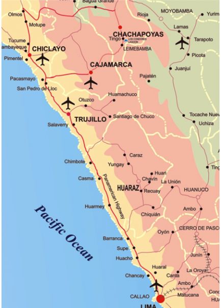 Mapa turístico del norte del Perú