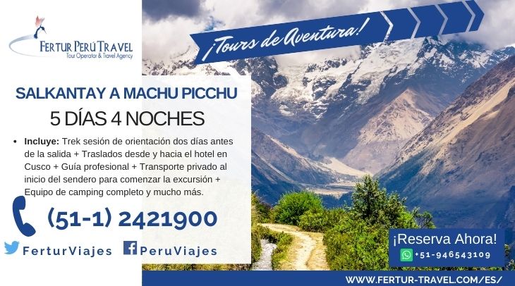 Caminata Salkantay a Machu Picchu 5 días 4 noches vía Fertur