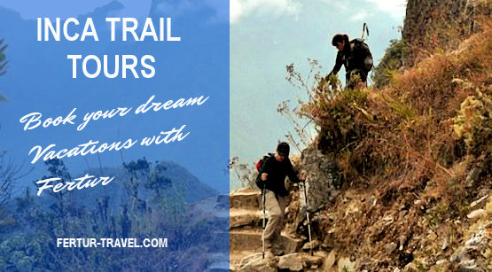 Hikers descend stone steps on the fourth and final day of the Inca Trail trek to Machu Picchu