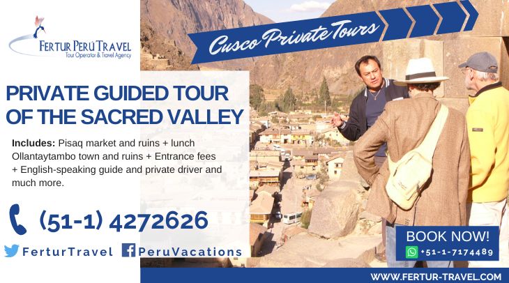 Visitors on a privately guided tour of Ollantaytambo in the Sacred Valley of Cusco