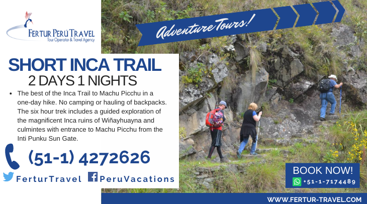 Hikers trek the short Inca Trail to Machu Picchu with Fertur Peru Travel