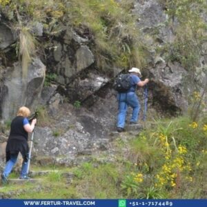 Hikers trekking the Inca Trail to Machu Picchu from Km 104