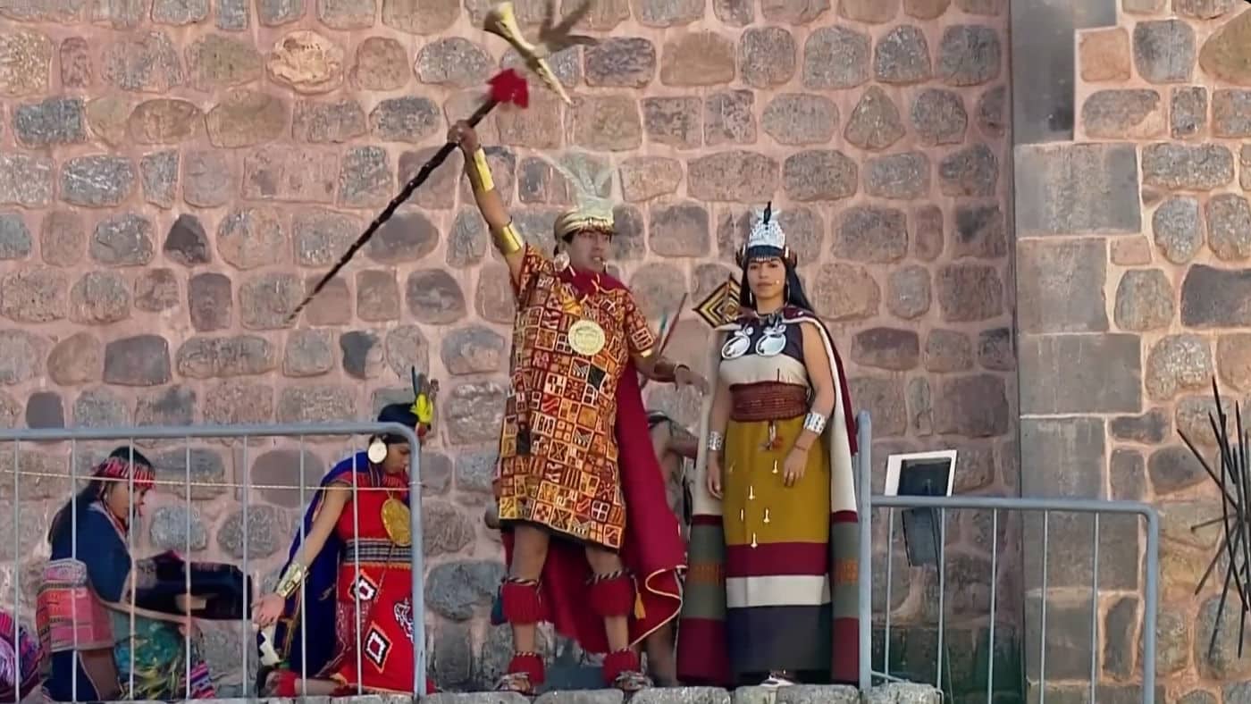 Inti Raymi re-enactment at the Coricancha temple in Cusco, Peru