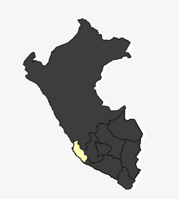 Map graphic showing the location of Ica Dept within Peru