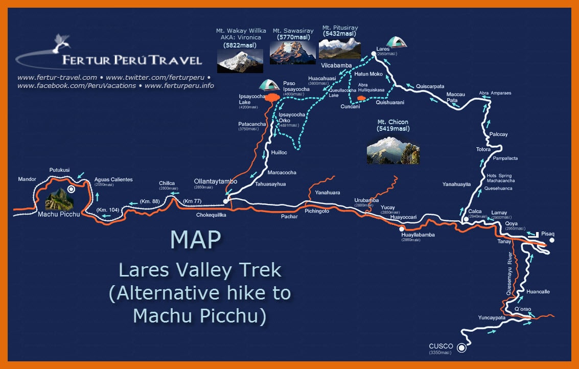 Lares Valley Trek Map (Alternative Hike to Machu Picchu)