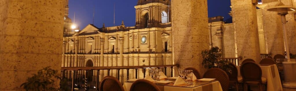 View of Arequipa's main square from the terrace restaurant of the Casa Andina Select Arequipa Plaza Hotel